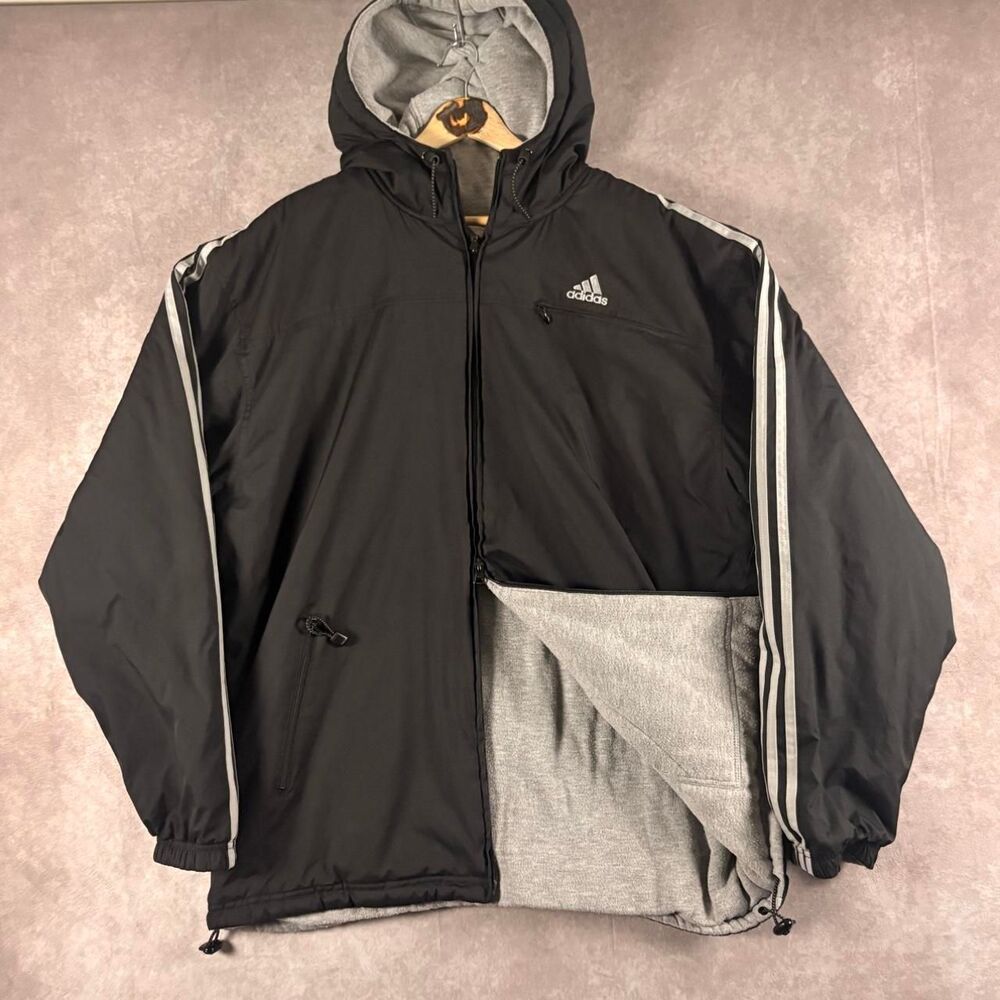 vintage 90s adidas reversible puffer full double zip jacket